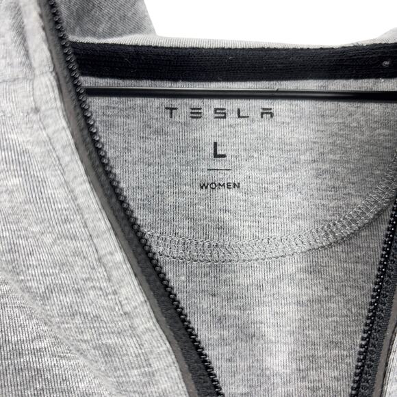 Women's Tesla Gray Full Zip Hoodie Jacket Size L Cotton Blend Athletic Logo - Picture 4 of 9